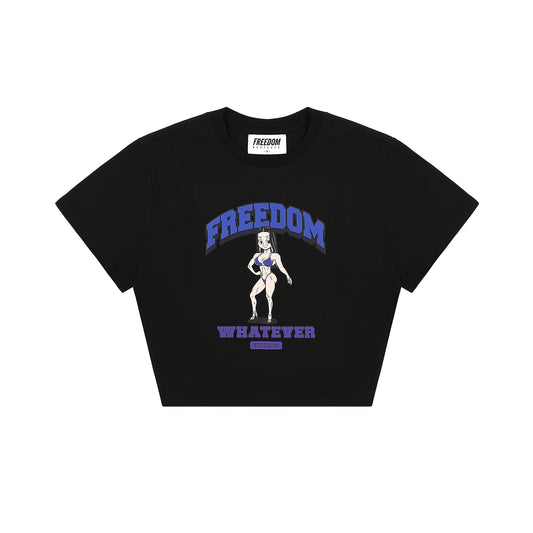 Freedom Girl Printing semiover Fit Crop T-shirt (Black)