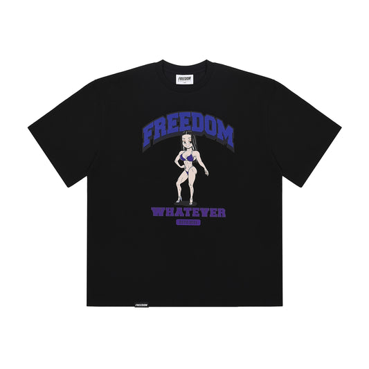 Freedom Girl Printing semiover Fit T-shirt (Black)