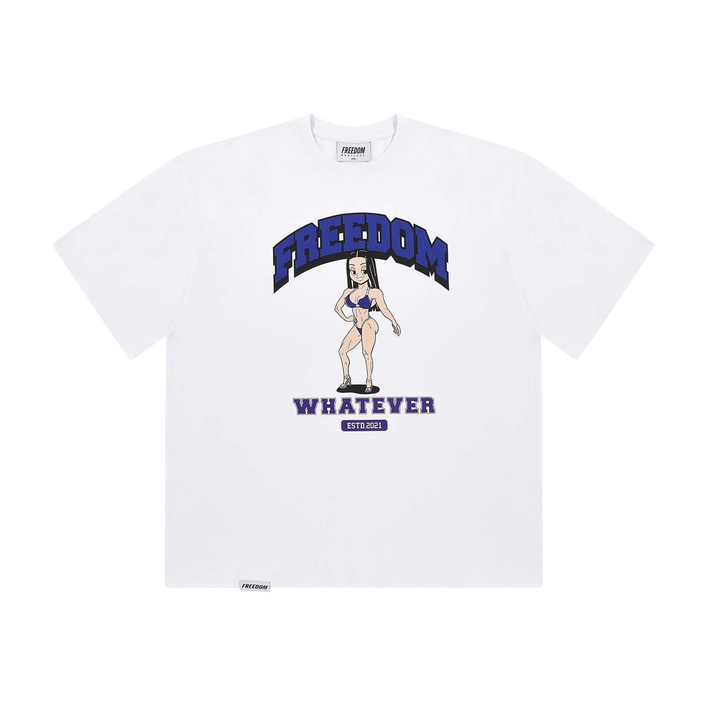 Freedom Girl Printing semiover Fit T-shirt (White)