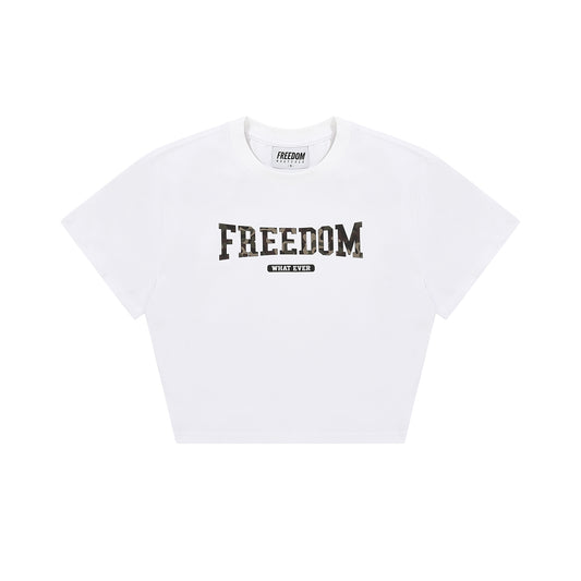 Freedom Camo Logo Semiover Fit Crop T-shirt (White)