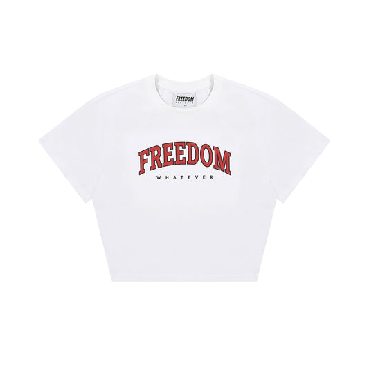 Freedom arch logo semiover fit crop T-shirt (white/red)