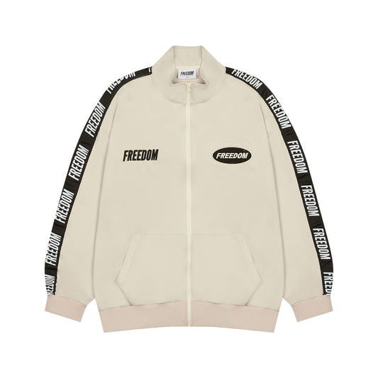 Freedom lettering jersey jacket (cream)