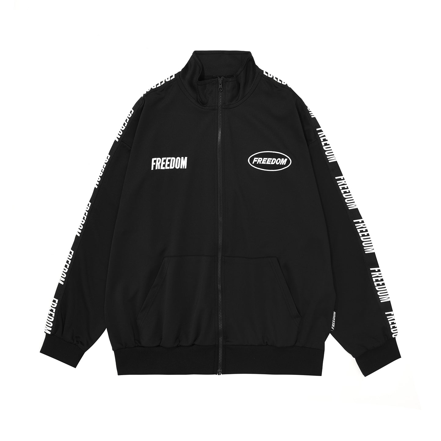 Freedom lettering jersey jacket (black/white)