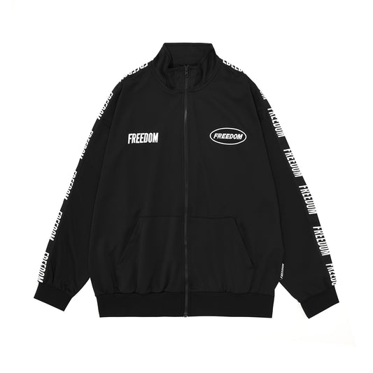 Freedom lettering jersey jacket (black/white)